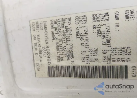 2020 Nissan Nv Cargo Nv2500 Hd Sv Standard Roof V6 z USA, uszkodzony, nr VIN 1N6BF0KY5LN808990